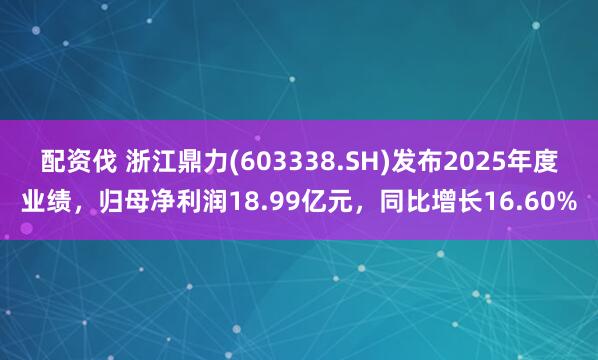 配资伐 浙江鼎力(603338.SH)发布2025年度业绩，归母净利润18.99亿元，同比增长16.60%