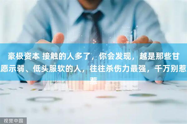 豪极资本 接触的人多了,你会发现,越是那些甘愿示弱、低头服软的人,往往杀伤力最强,千万别惹