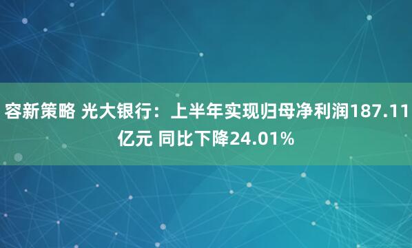 容新策略 光大银行：上半年实现归母净利润187.11亿元 同比下降24.01%