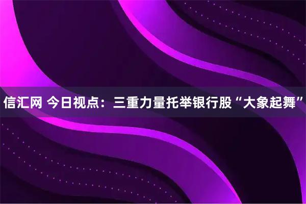 信汇网 今日视点：三重力量托举银行股“大象起舞”